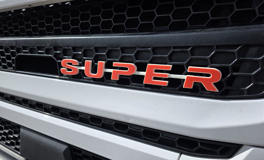 Custom 3D Printed SUPER Badge for Scania Next Gen – Lower Grill Red on White