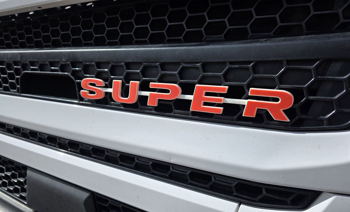 Custom 3D Printed SUPER Badge for Scania Next Gen – Lower Grill Red on White