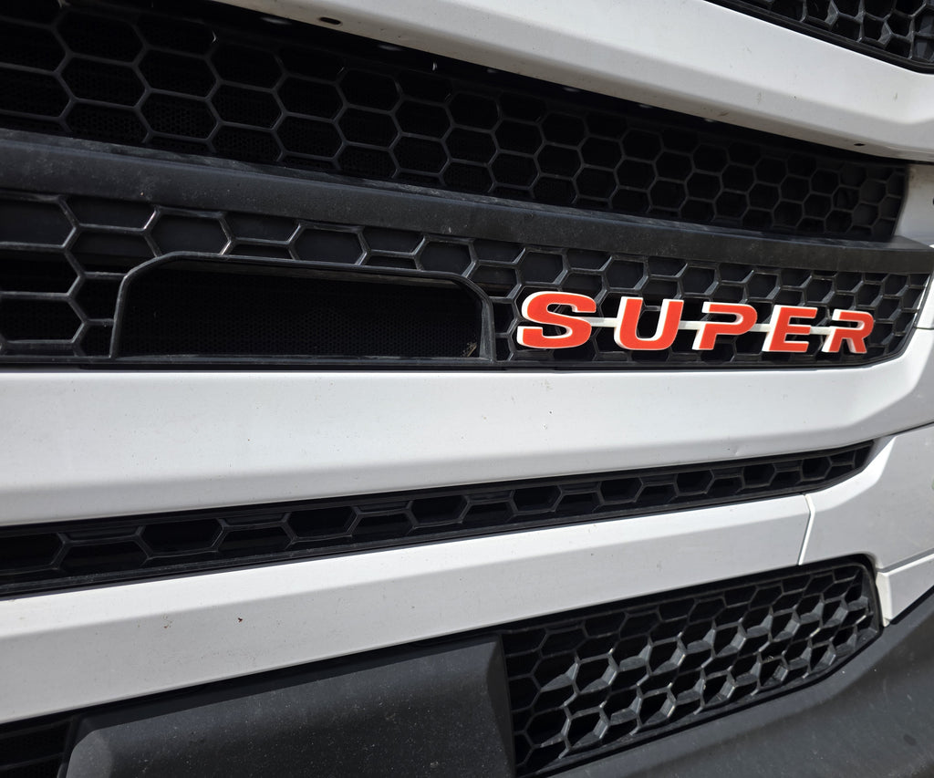 Custom 3D Printed SUPER Badge for Scania Next Gen – Lower Grill Red on White