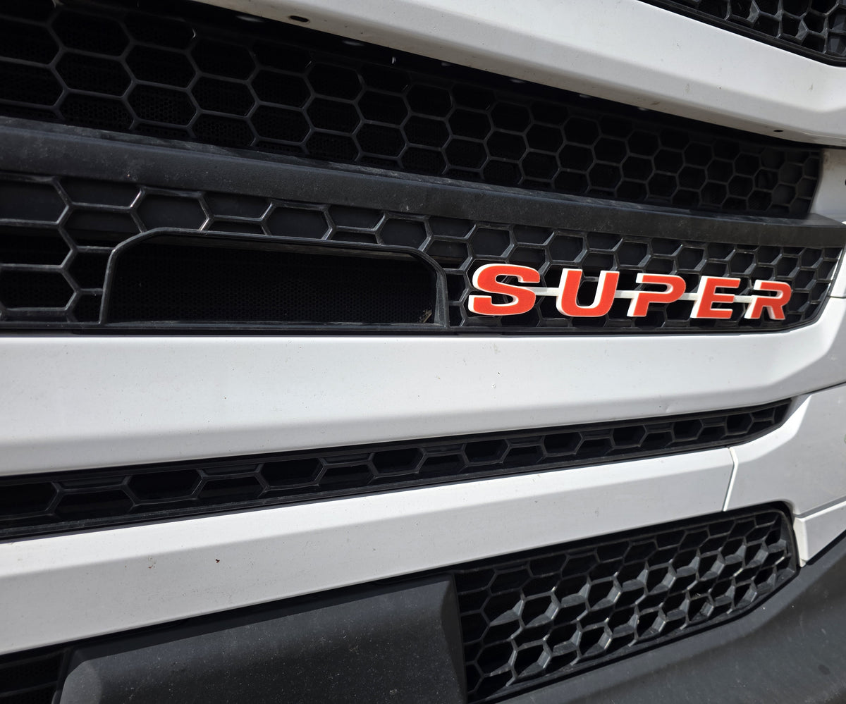 Custom 3D Printed SUPER Badge for Scania Next Gen – Lower Grill Red on White