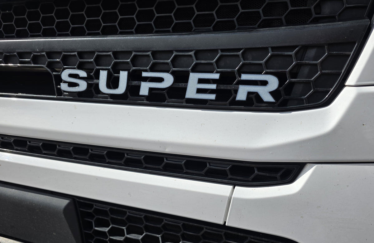 Custom 3D Printed SUPER Badge for Scania Next Gen – Lower Grill White on Black