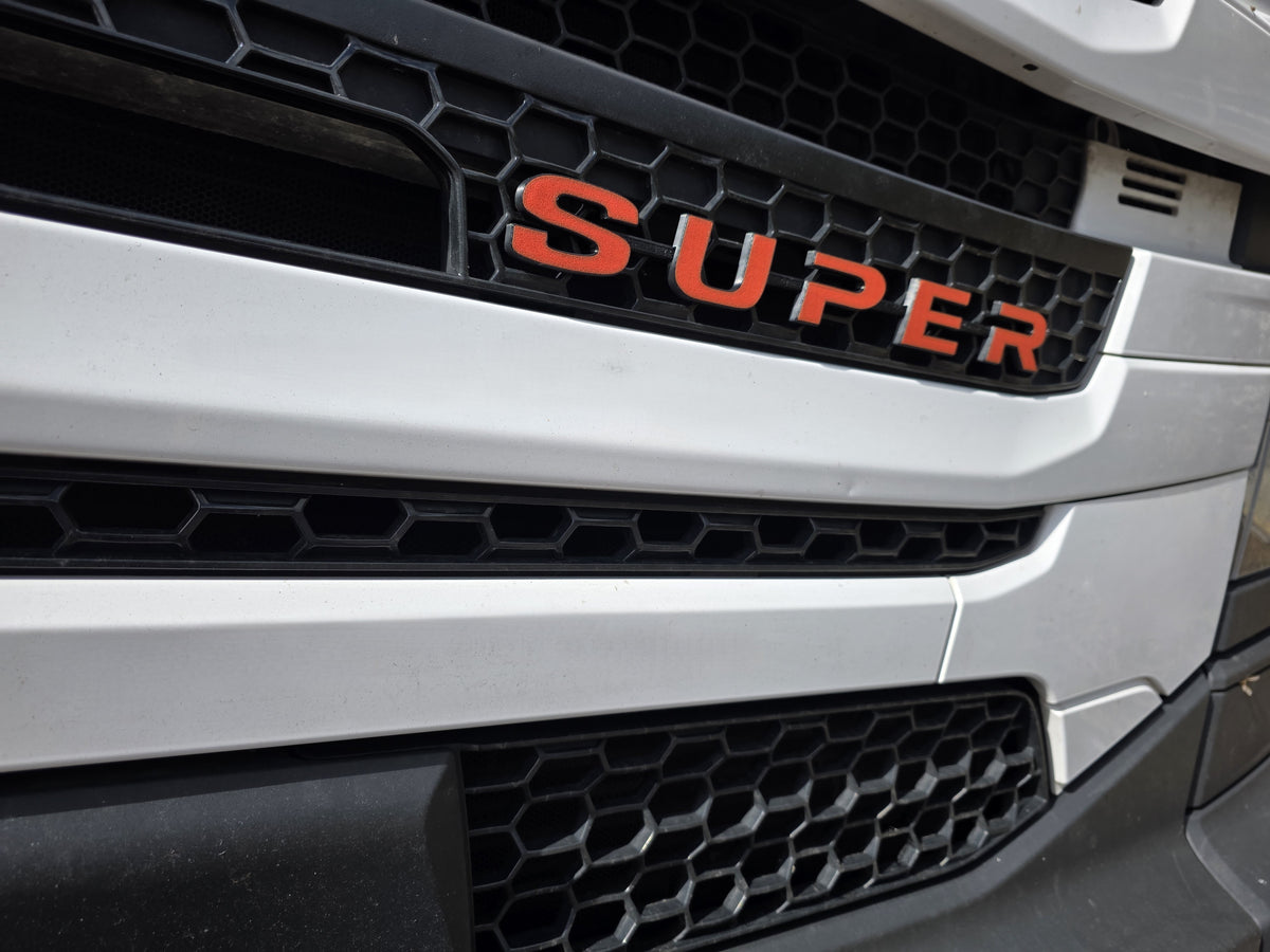 Custom 3D Printed SUPER Badge for Scania Next Gen – Lower Grill Edition Red on Black