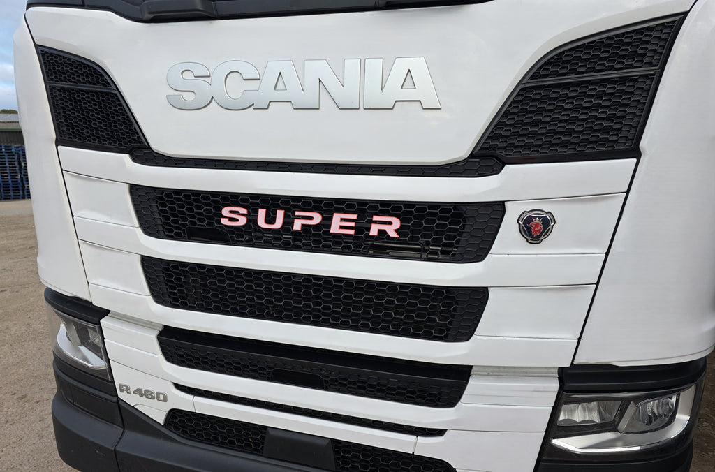 Custom 3D Printed Super Badge for Scania Next Gen White on Red with Black
