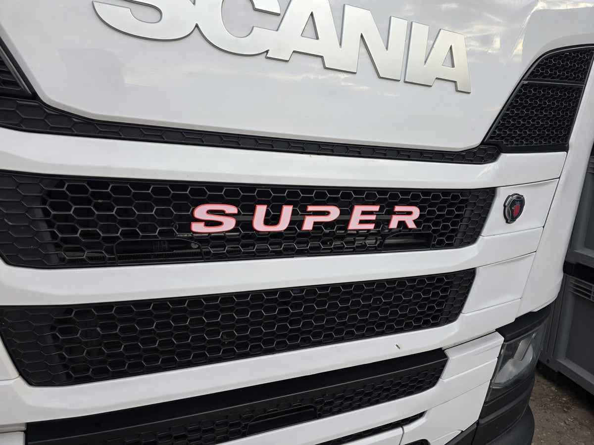 Custom 3D Printed Super Badge for Scania Next Gen White on Red with Black