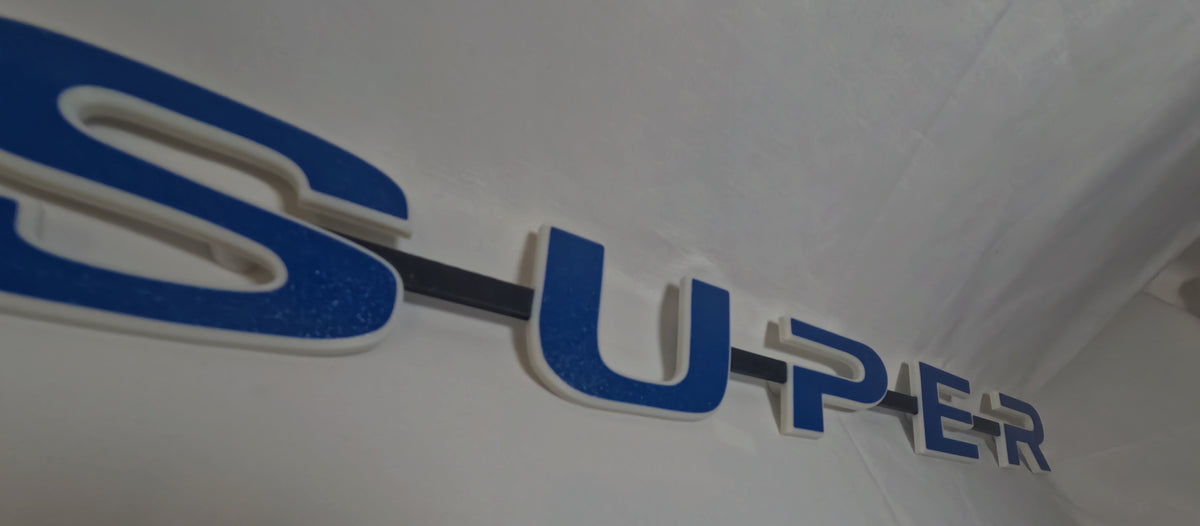 Custom 3D Printed Super Badge for Scania Next Gen Blue with white Outline on Black