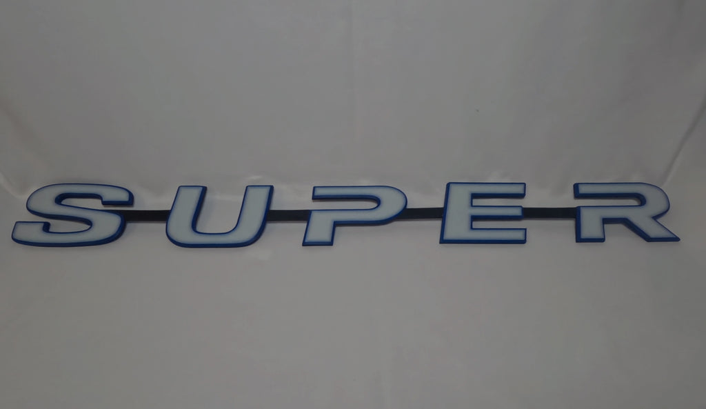Custom 3D Printed Super Badge for Scania Next Gen White with blue Outline on Black
