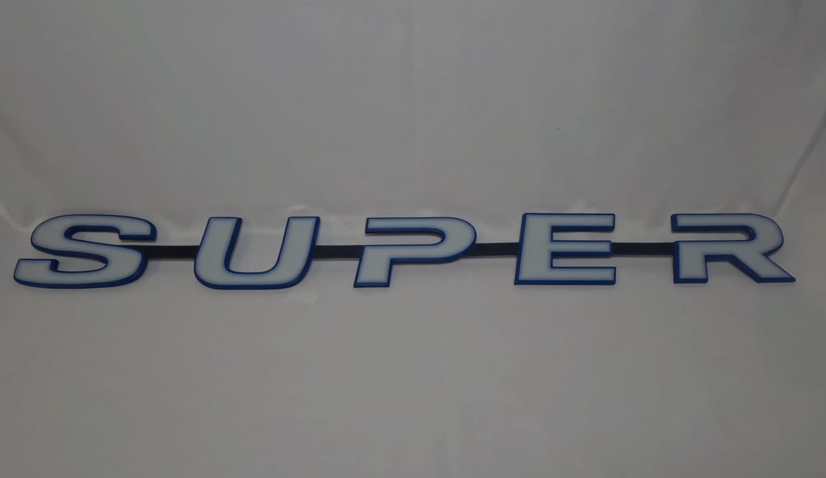 Custom 3D Printed Super Badge for Scania Next Gen White with blue Outline on Black