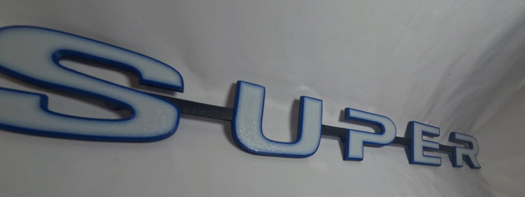 Custom 3D Printed Super Badge for Scania Next Gen White with blue Outline on Black