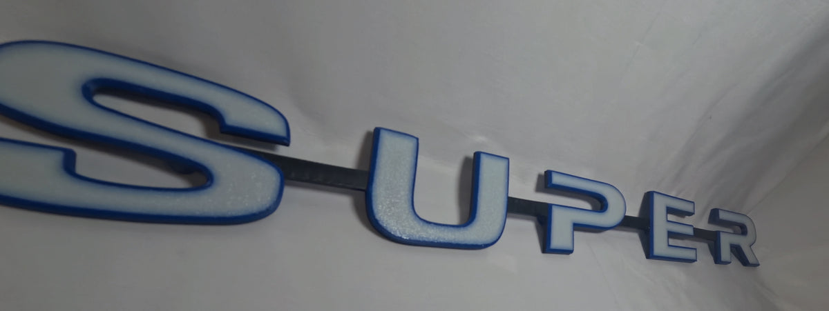 Custom 3D Printed Super Badge for Scania Next Gen White with blue Outline on Black