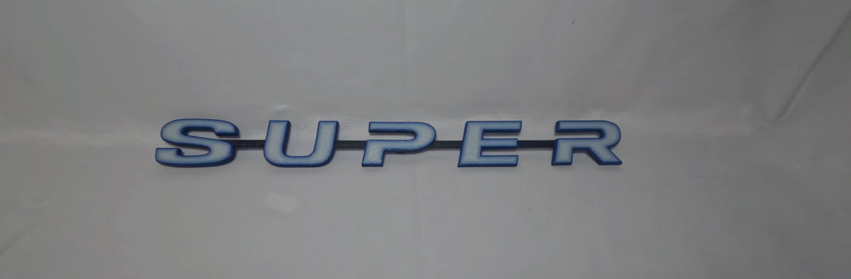 Custom 3D Printed SUPER Badge for Scania Next Gen – Lower Grill White with Blue outline on black