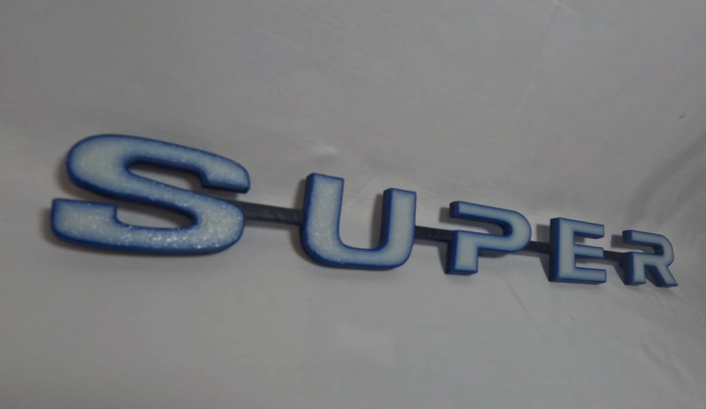 Custom 3D Printed SUPER Badge for Scania Next Gen – Lower Grill White with Blue outline on black