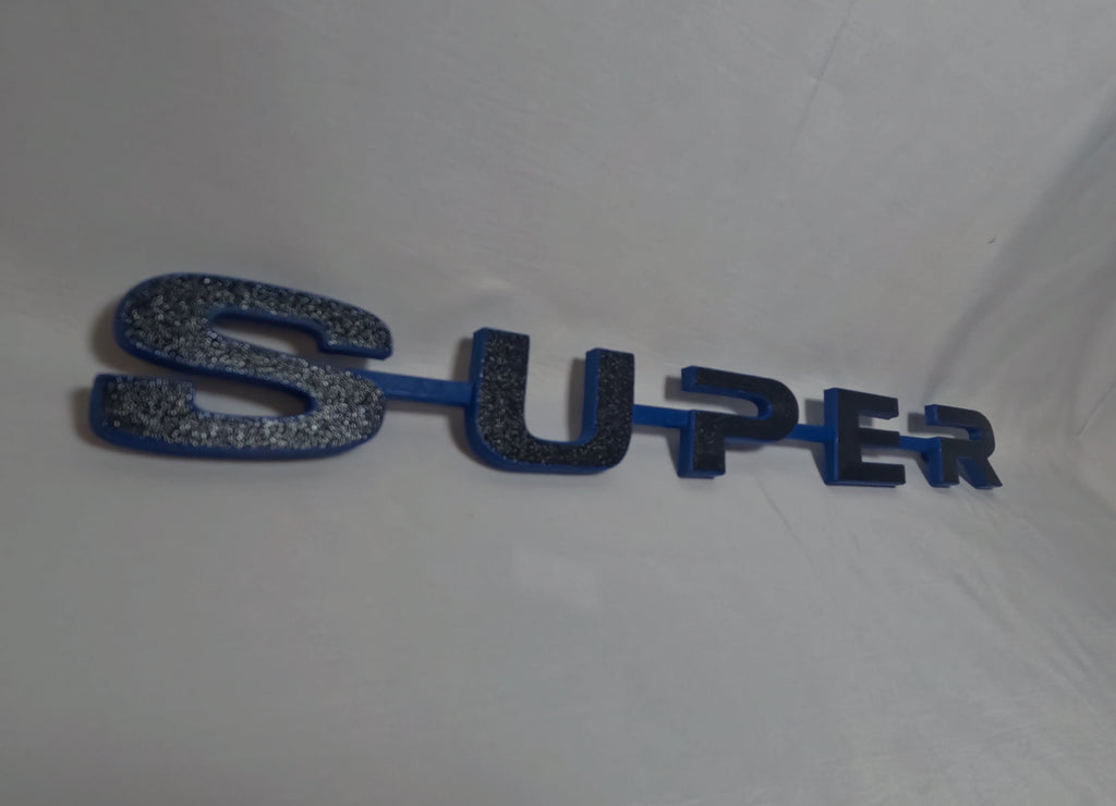 Custom 3D Printed SUPER Badge for Scania Next Gen – Lower Grill Black with Blue outline