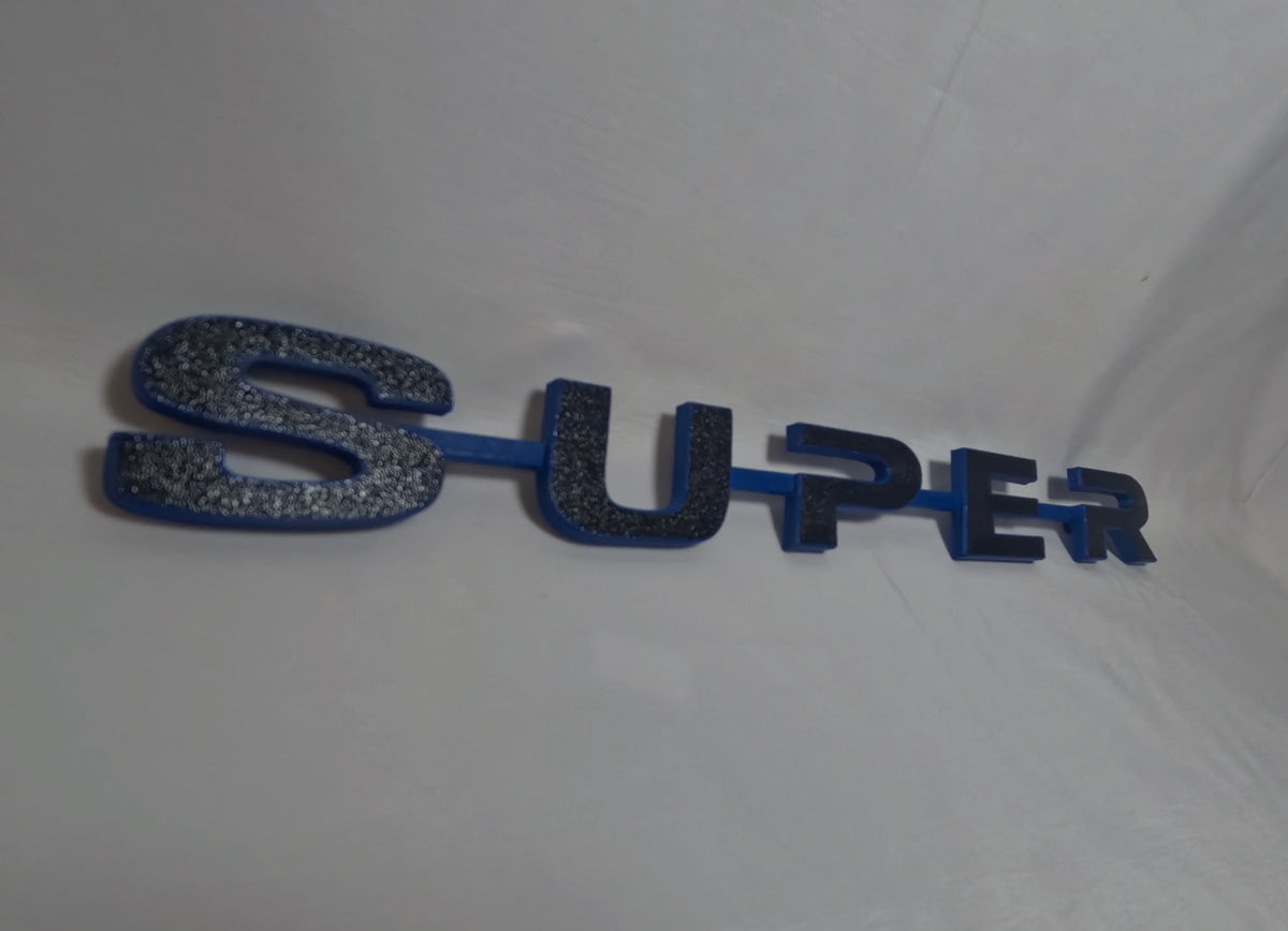 Custom 3D Printed SUPER Badge for Scania Next Gen – Lower Grill Black with Blue outline