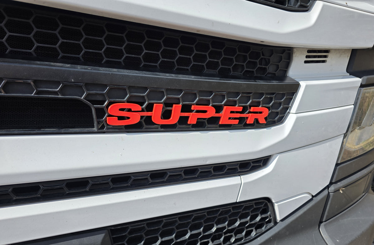 Custom 3D Printed SUPER Badge for Scania Next Gen –Lower Grill RED